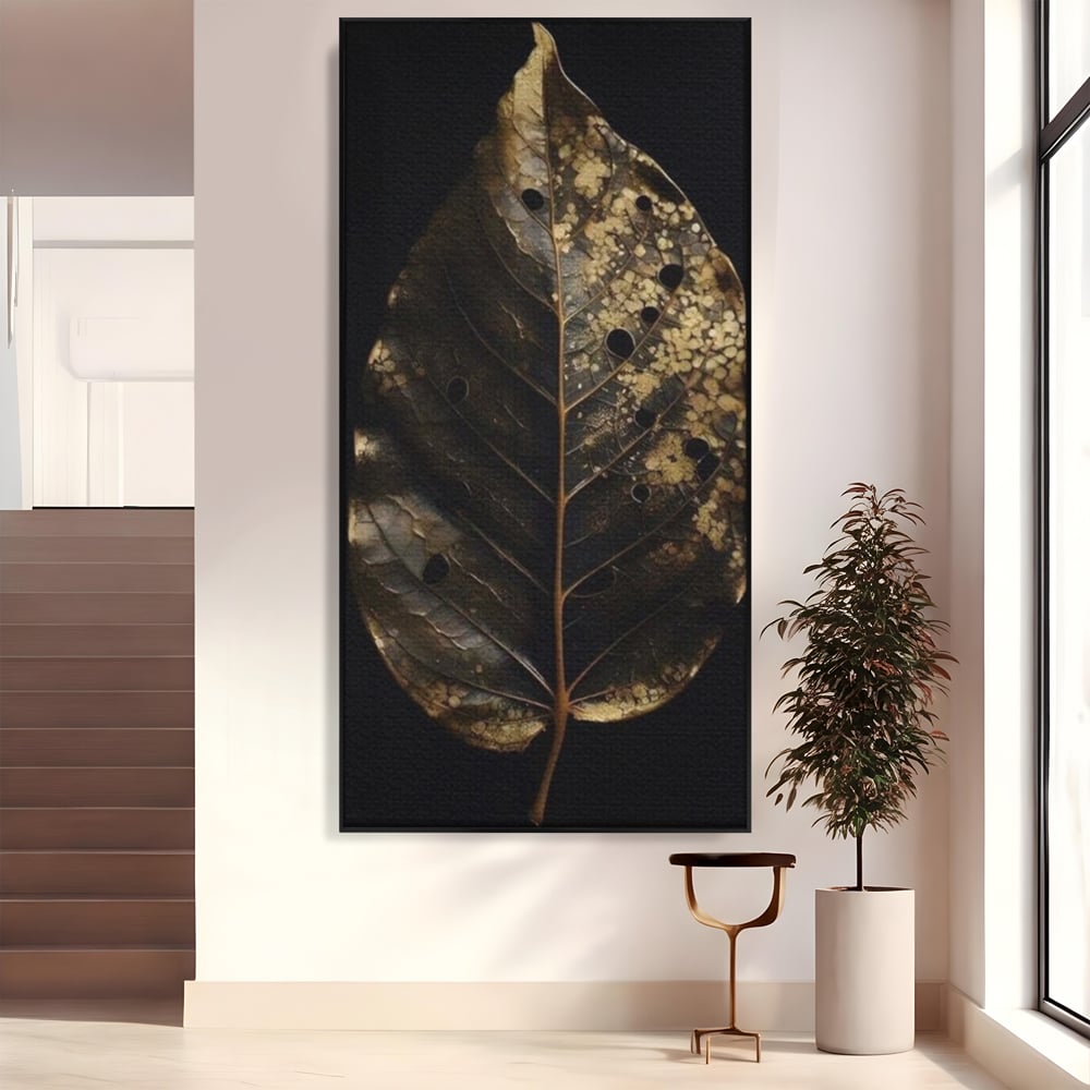 Tablou canvas cu tablou canvas cu frunza uscata, in rama de aluminiu negru